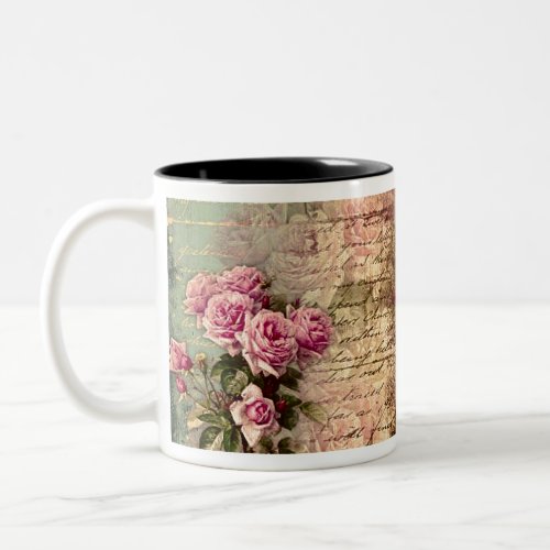 French country chicshabby chic pink roses flora Two_Tone coffee mug