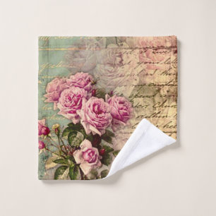 French country chic,shabby chic, pink roses, flora wash cloth