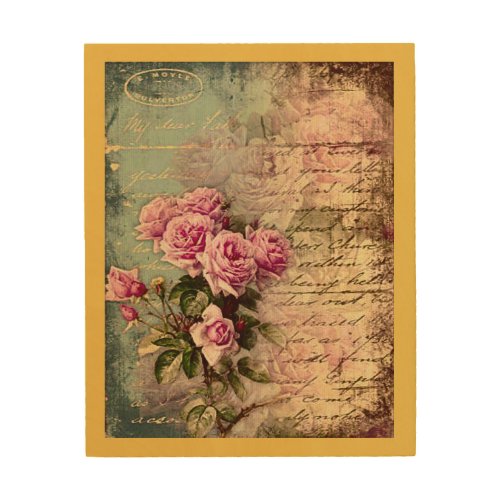 French country chicshabby chic pink roses flora wood wall art