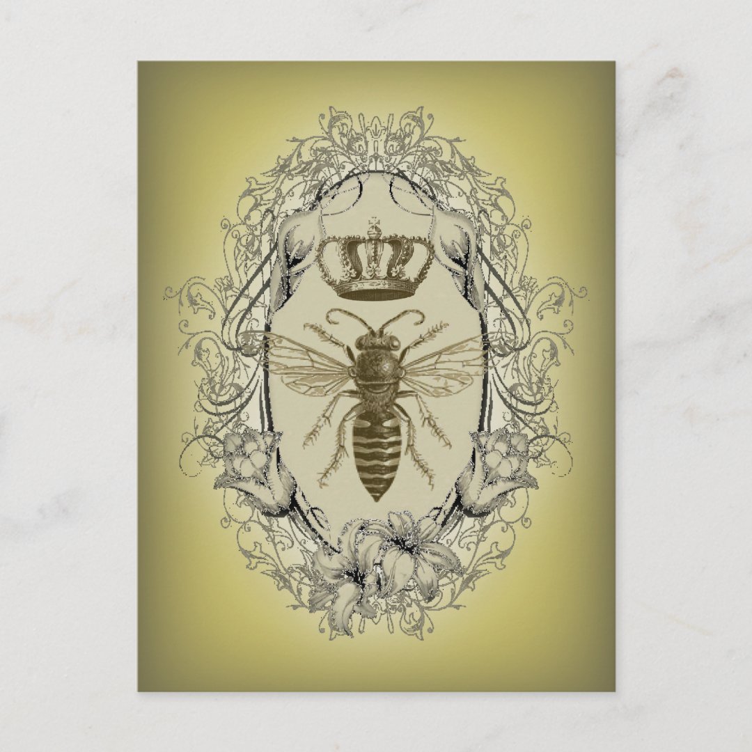 french country chic victorian crown queen bee postcard | Zazzle