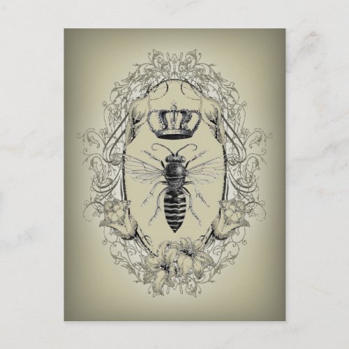 french country chic victorian crown queen bee postcard