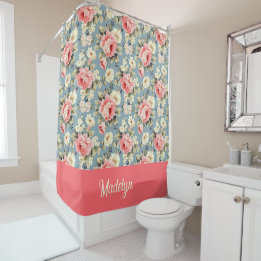 French Country Cottage Floral Monogram Shower Curtain