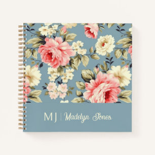 French Country Cottage Flowers Monogram Notebook