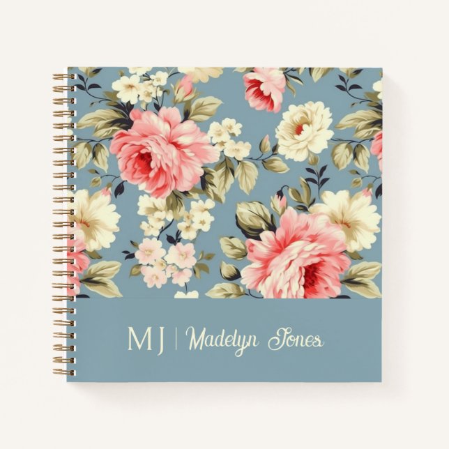 French Country Cottage Flowers Monogram Notebook (Front)