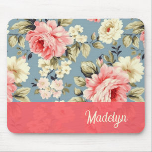 French Country Cottage Garden Floral Chic Script Mouse Pad