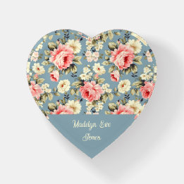 French Country Cottage Garden Flowers Heart Paperweight