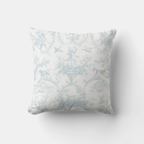 French Country Cottage Vintage Blue Toile Accent Throw Pillow