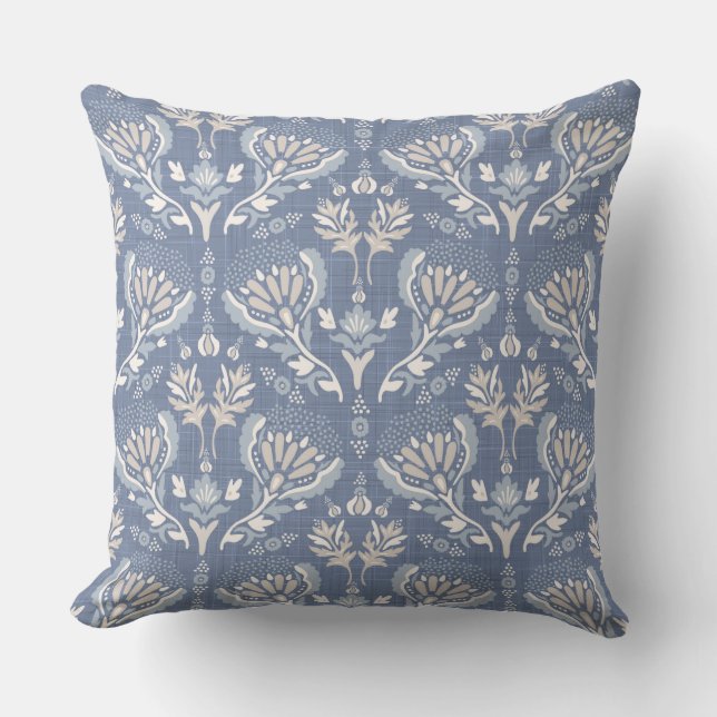 French Country Damask Blue  Throw Pillow (Front)