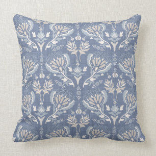 French Country Damask Blue Throw Pillow