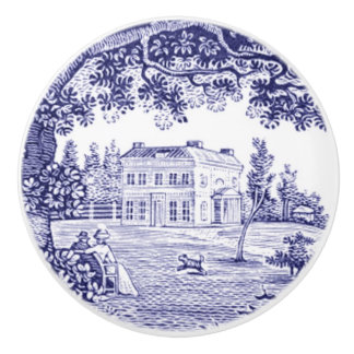 French Country Decor Blue Toile Ceramic Knob