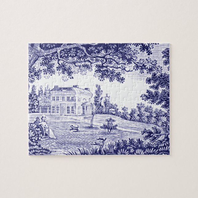 French Country Decor Blue Toile Jigsaw Puzzle (Horizontal)