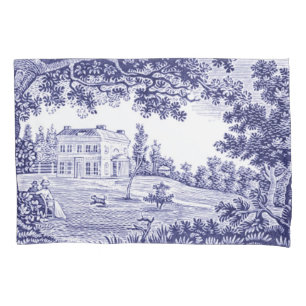 French Country Decor Blue Toile Pillowcase