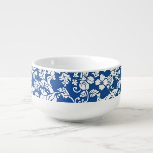 French Country Decor _ Floral Navy Blue and White Soup Mug