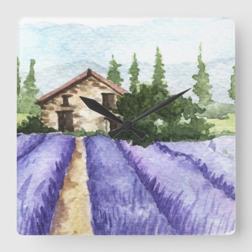 French Country Decor Lavender Fields Square Wall Clock
