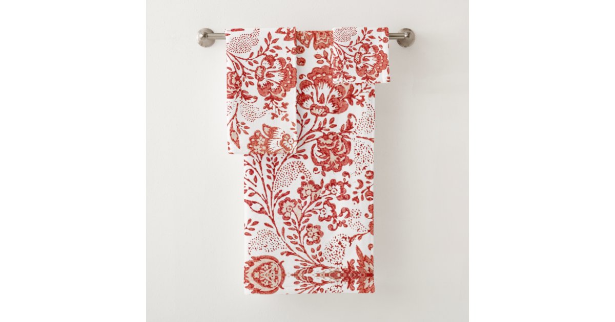 French Country Decor Red Toile Bath Towel Set Zazzle