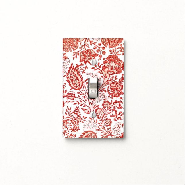 French Country Decor Red Toile Light Switch Cover (In Situ)