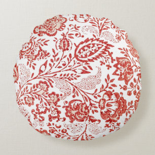 French Country Decor Red Toile Round Pillow