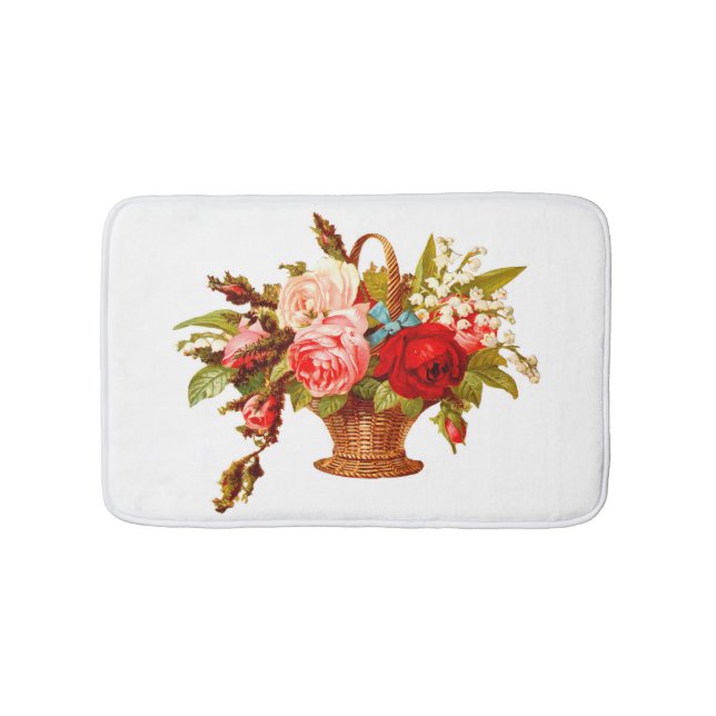 French Country Decor Rose Bouquet Bathroom Mat (Front)