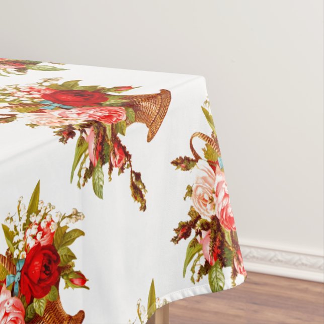 French Country Decor Rose Bouquet Tablecloth (In Situ)