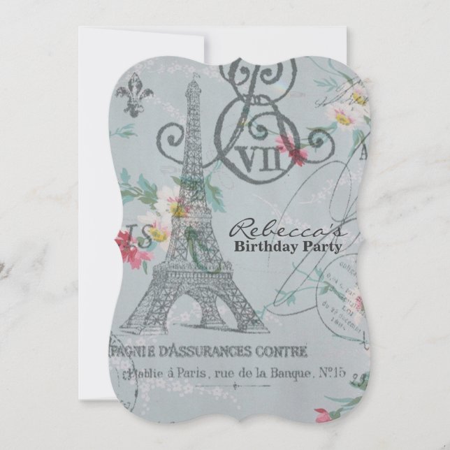 french country eiffel tower paris birthday party invitation (Front)