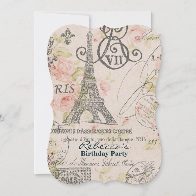 french country eiffel tower paris birthday party invitation (Front)