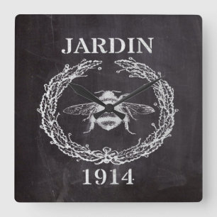 french country farmhosue chalkboard vintage bee square wall clock