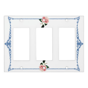 French Country Farmhouse Blue Pink Roses Light Switch Cover