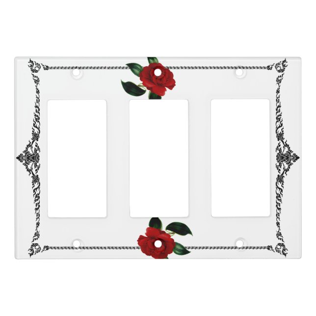 French Country Farmhouse Red Black Roses Light Switch Cover (Front)