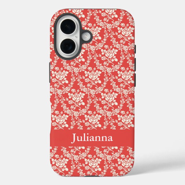 French Country Farmhouse Red Floral Personalized Case-Mate iPhone Case (Back)