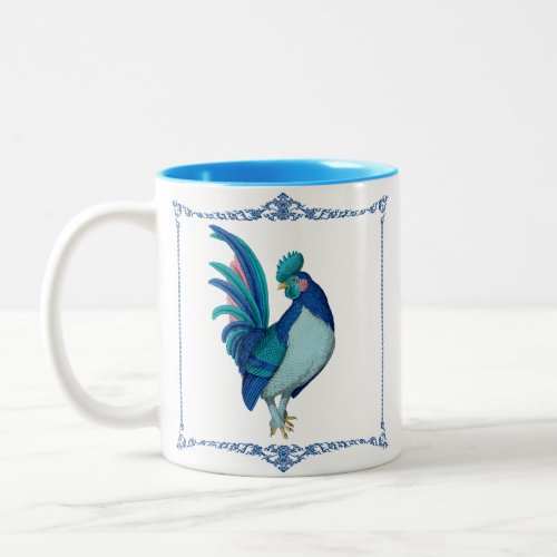 French Country Farmhouse Rooster Blue Teal Pink Two_Tone Coffee Mug