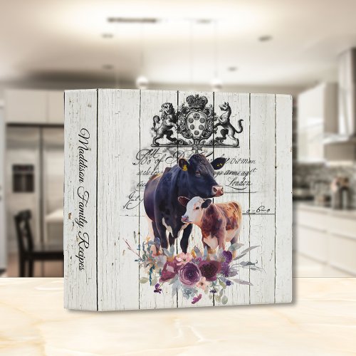 French Country Floral Angus Cows 3 Ring Binder