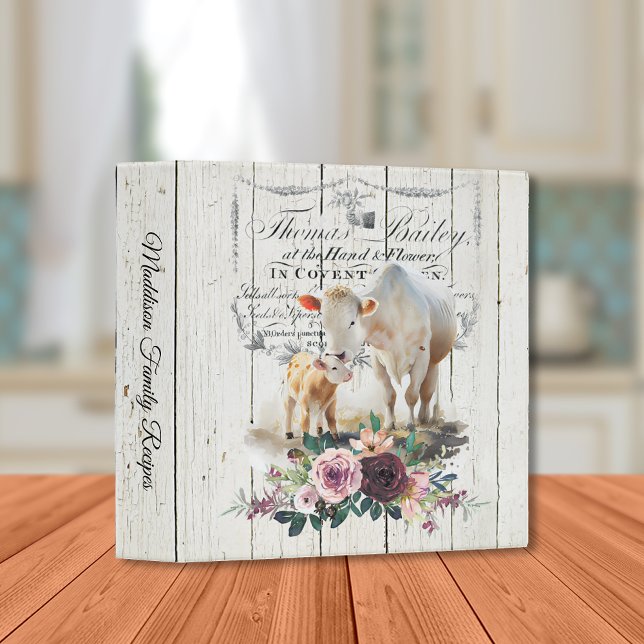 French Country Floral Charolais Cow 3 Ring Binder (Creator Uploaded)