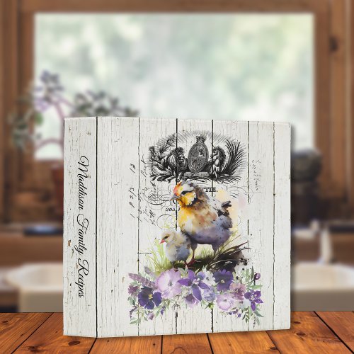 French Country Floral Cornish Cross Chickens 3 Ring Binder