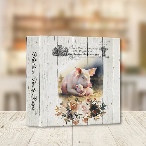 French Country Floral Hampshire Pigs 3 Ring Binder