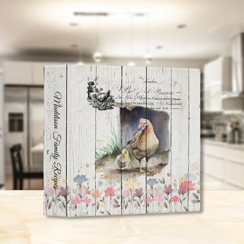 French Country Floral Plymouth Rock Chickens 3 Ring Binder
