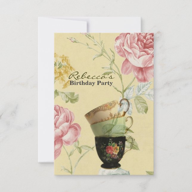 french country garden birthday tea party invitation (Front)