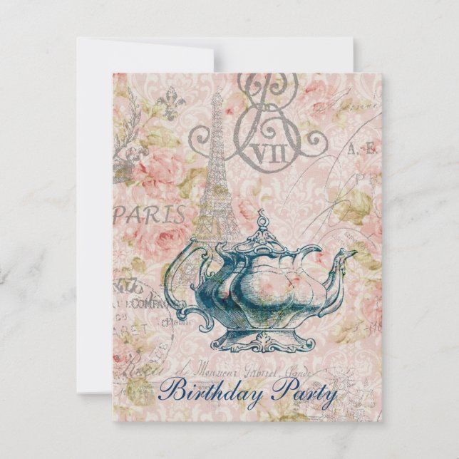 french country garden birthday tea party invitation (Front)