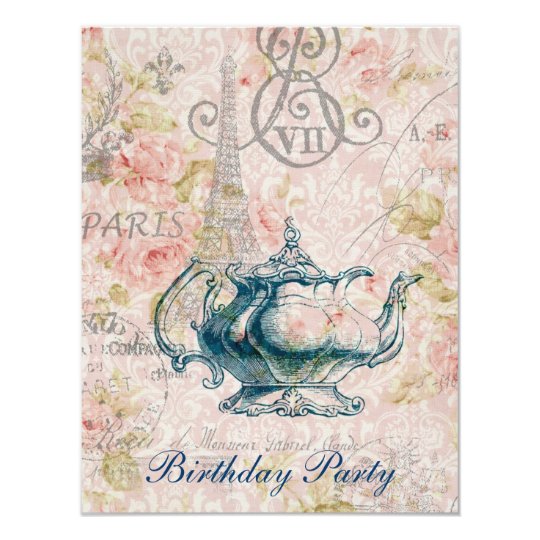 french country garden birthday tea party invitation