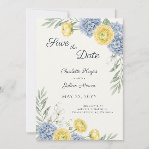 French Country Garden Blue Hydrangea Photo QR Save The Date