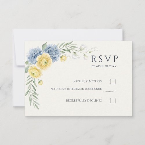 French Country Garden Blue Hydrangea Wedding RSVP Card