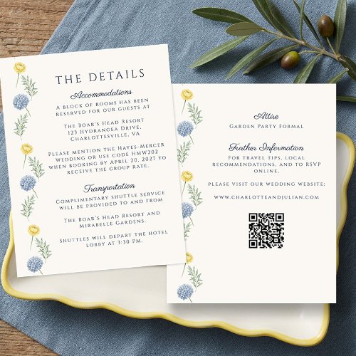 French Country Garden Hydrangea Wedding Details Enclosure Card