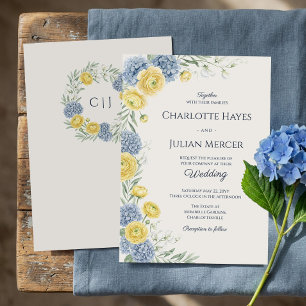 French Country Garden Hydrangea Wedding Monogram Invitation