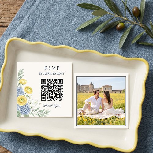 French Country Garden QR Photo Wedding RSVP Enclosure Card