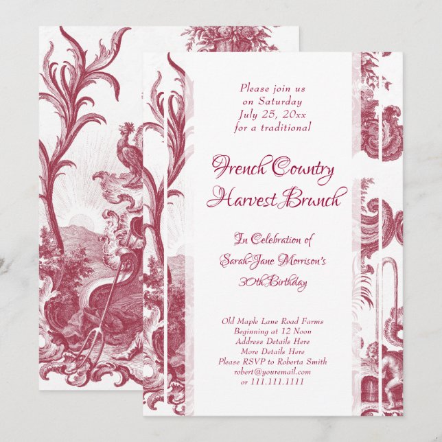 French Country Harvest Birthday Brunch Baroque Invitation (Front/Back)
