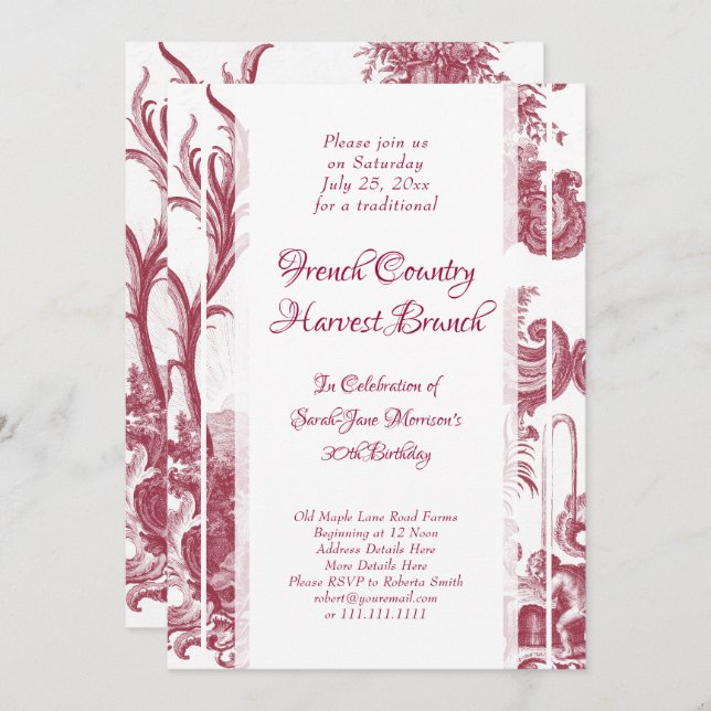 French Country Harvest Birthday Brunch Baroque Invitation (Front/Back)