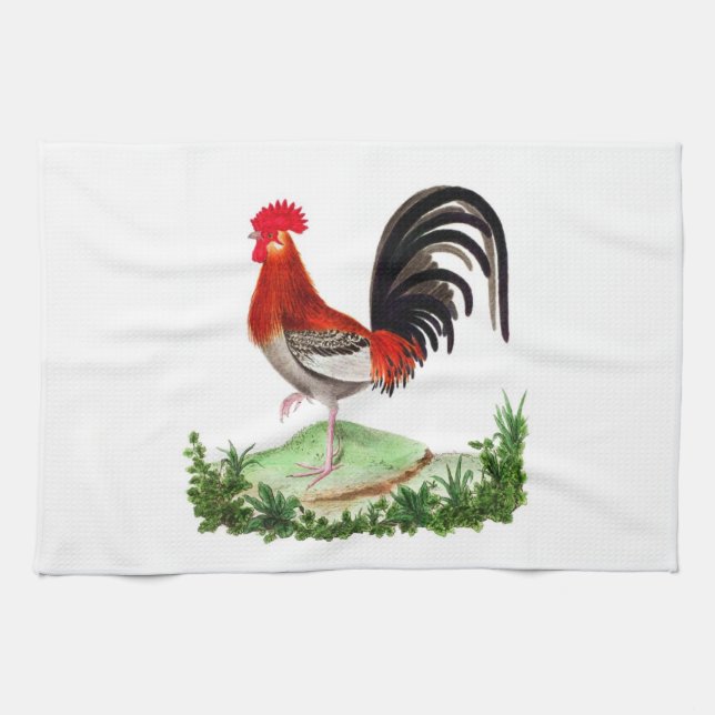 French Country Home Decor Red Rooster Kitchen Towel (Horizontal)