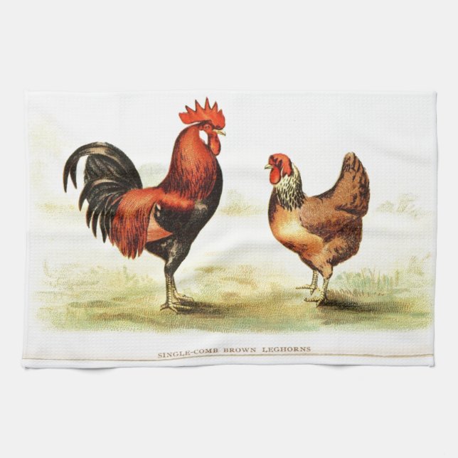 French Country Home Decor - Rooster and Hen Kitchen Towel (Horizontal)