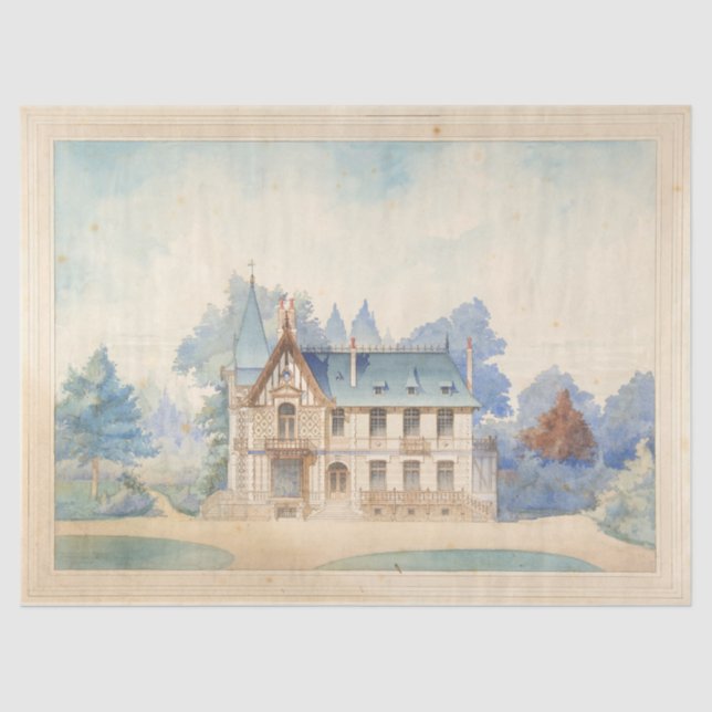 French Country House Architecture Frame Decoupage  Tissue Paper (Front)