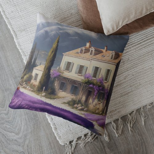 French Country House Lavender Flowers Mountains Outdoor Pillow