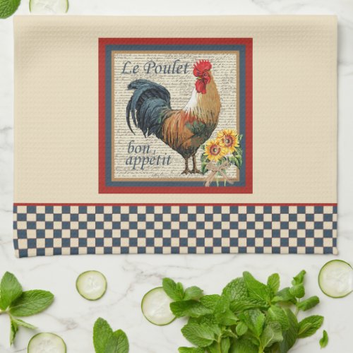 French Country Kitchen Blue Rooster Towel